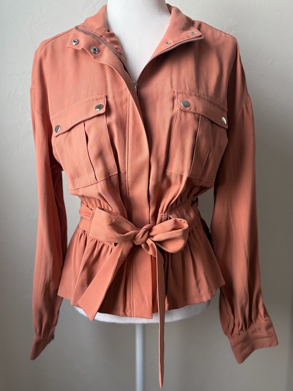 Nine West NWT Coral Belted Utility Jacket Safari Peplum Tie Waist M